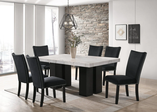 Finland Black/White Genuine Marble 7-Piece Dining Set (Table & 6 Chairs)