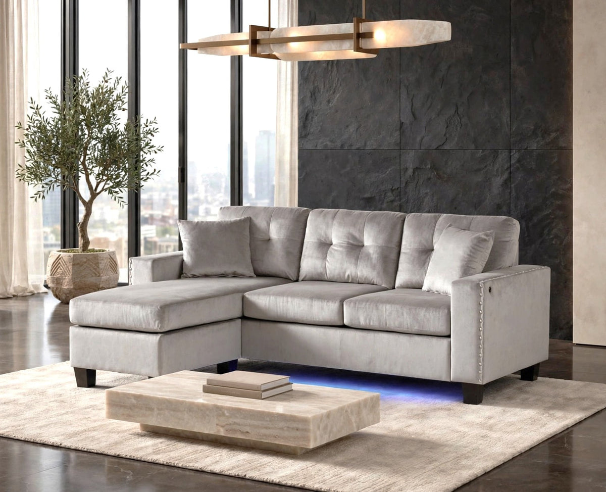 Messi Grey Reversible Sofa Chaise from Happy Homes - Luna Furniture