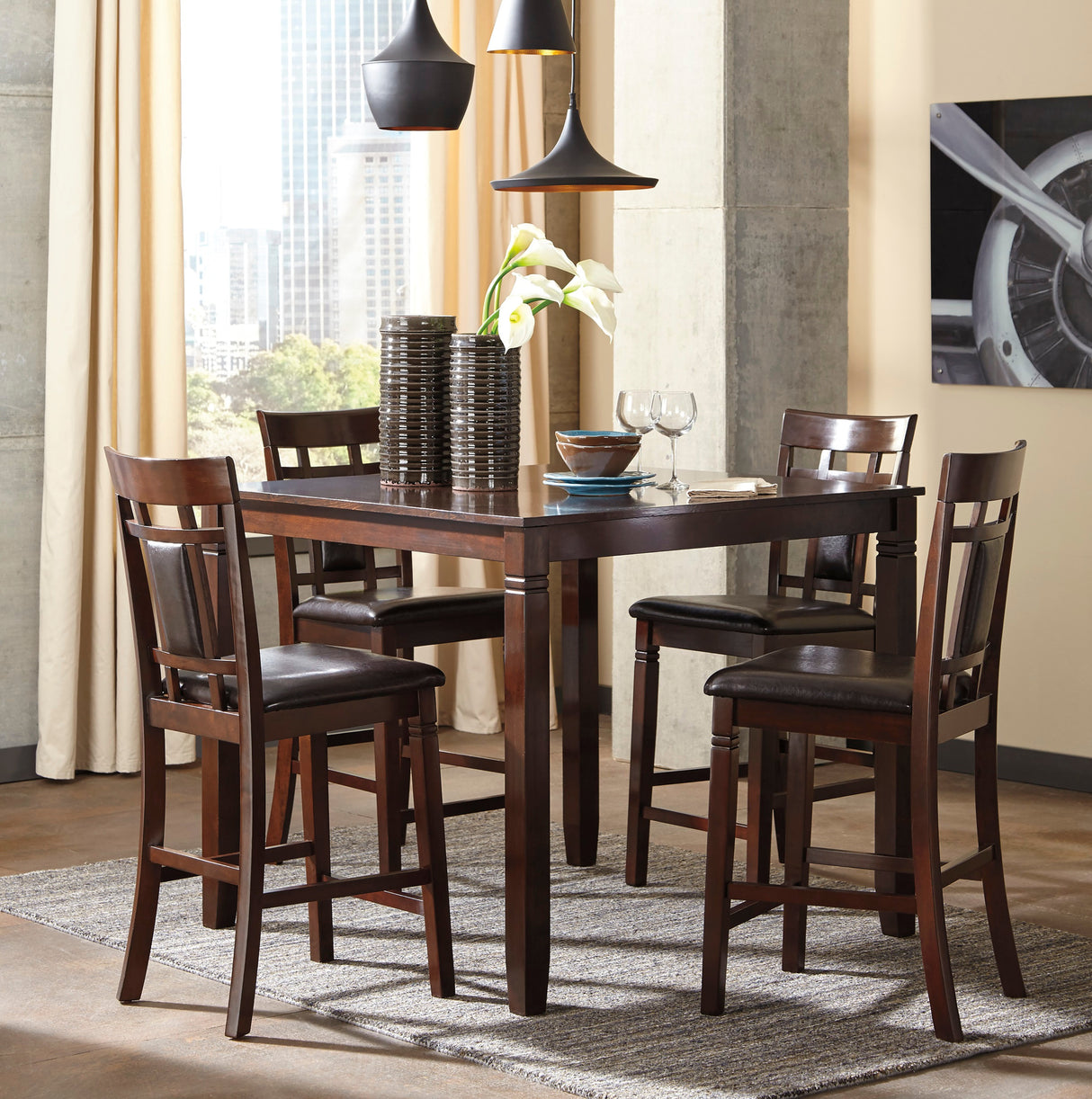 Sunset Cappuccino Counter Height Set (Table & 4 Chairs) from Happy Homes - Luna Furniture
