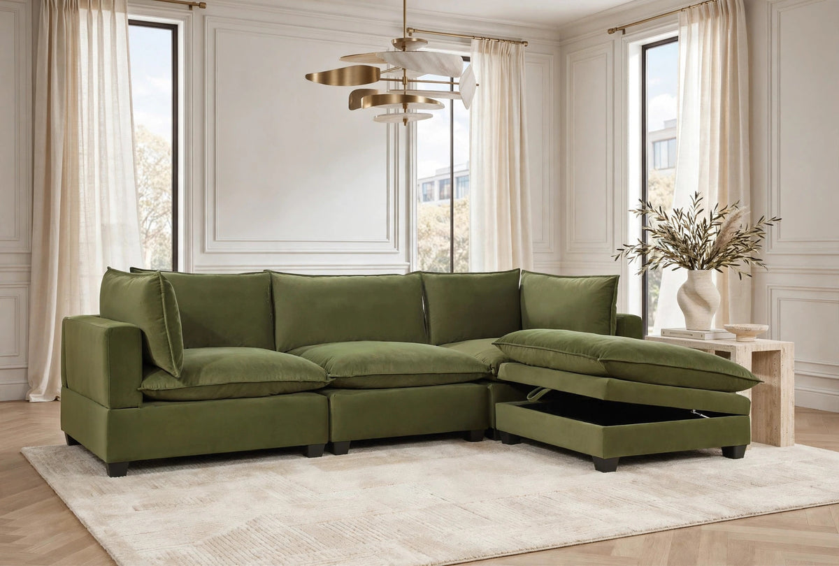 Cloud Olive Velvet 4-Piece Modular Sectional from Happy Homes - Luna Furniture