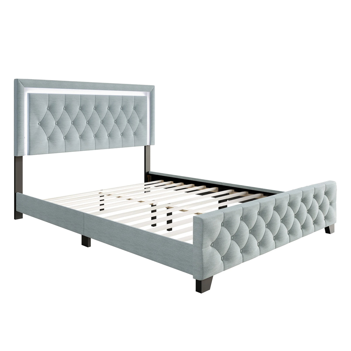 Betty Ice Blue LED Twin Upholstered Platform Bed from Happy Homes - Luna Furniture