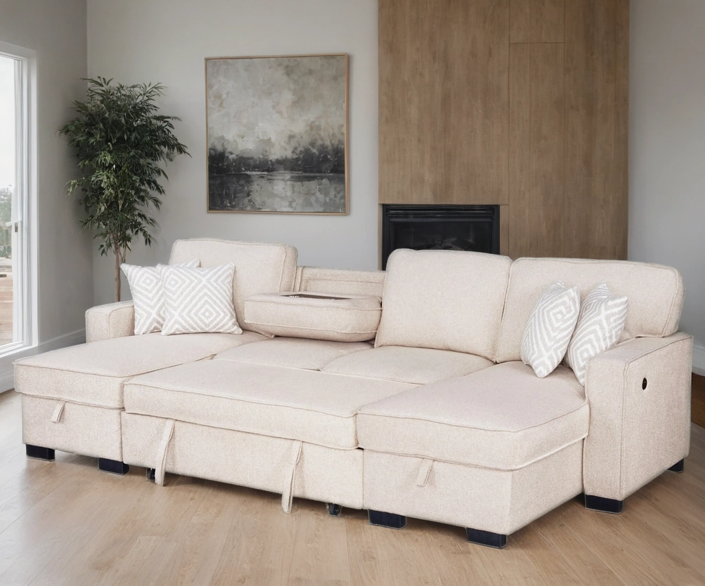 Sahara Beige Double Storage Chaise Sectional from Happy Homes - Luna Furniture