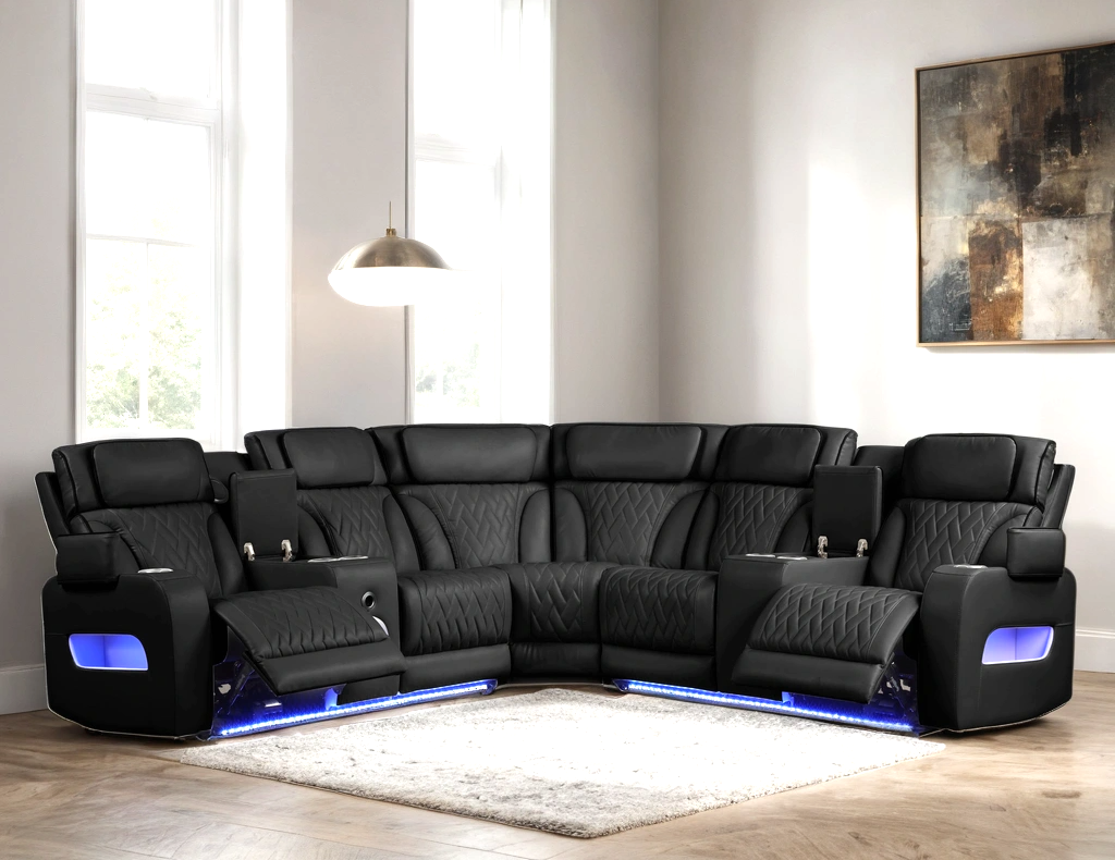 Spain Black Power Reclining Sectional with Power Headrests from Happy Homes - Luna Furniture