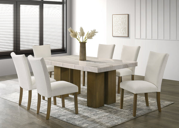 Capri Brown/White Genuine Marble 7-Piece Dining Set (Table & 6 Chairs)