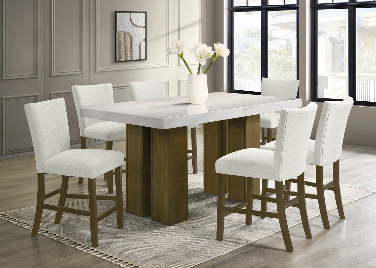 Capri Brown/White Genuine Marble 7-Piece Counter Height Set (Table & 6 Chairs) from Happy Homes - Luna Furniture