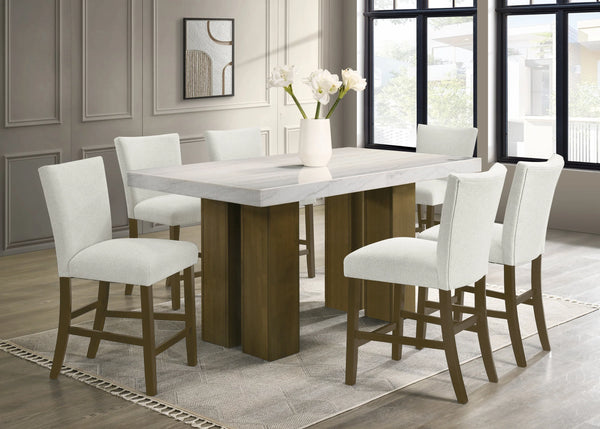 Capri Brown/White Genuine Marble 7-Piece Counter Height Set (Table & 6 Chairs)