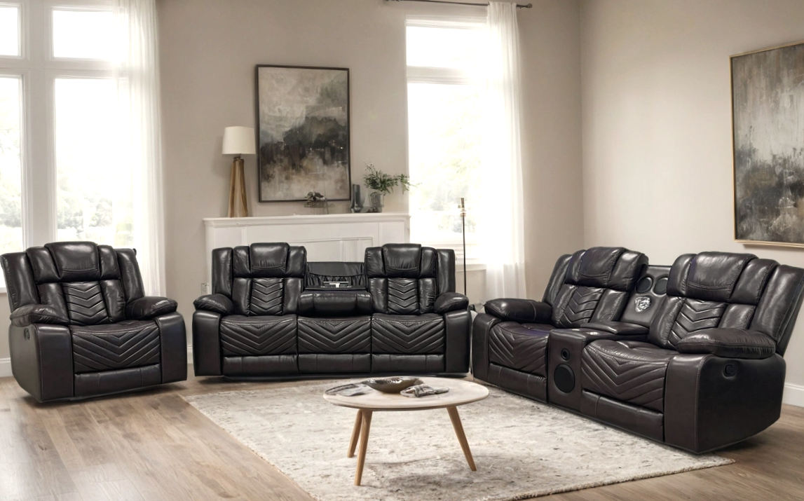 Ace Brown Leather 3-Piece Reclining Set from Happy Homes - Luna Furniture