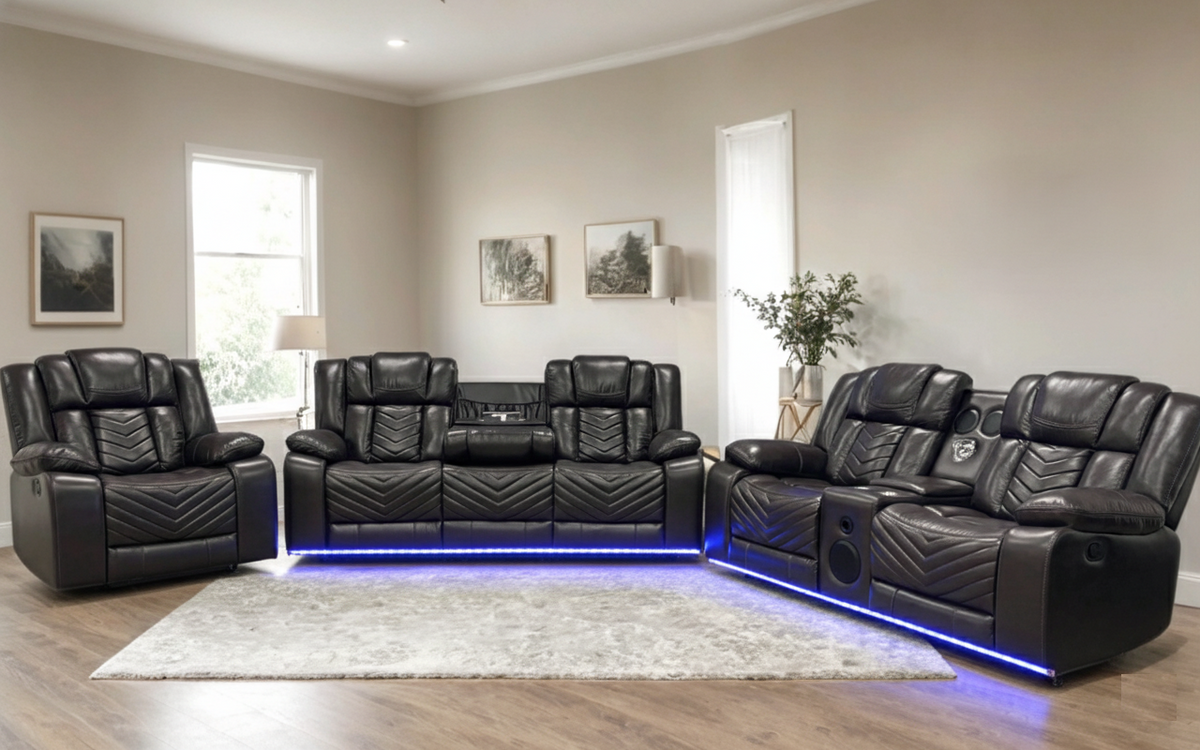 Ace Brown Leather 3-Piece Reclining Set from Happy Homes - Luna Furniture