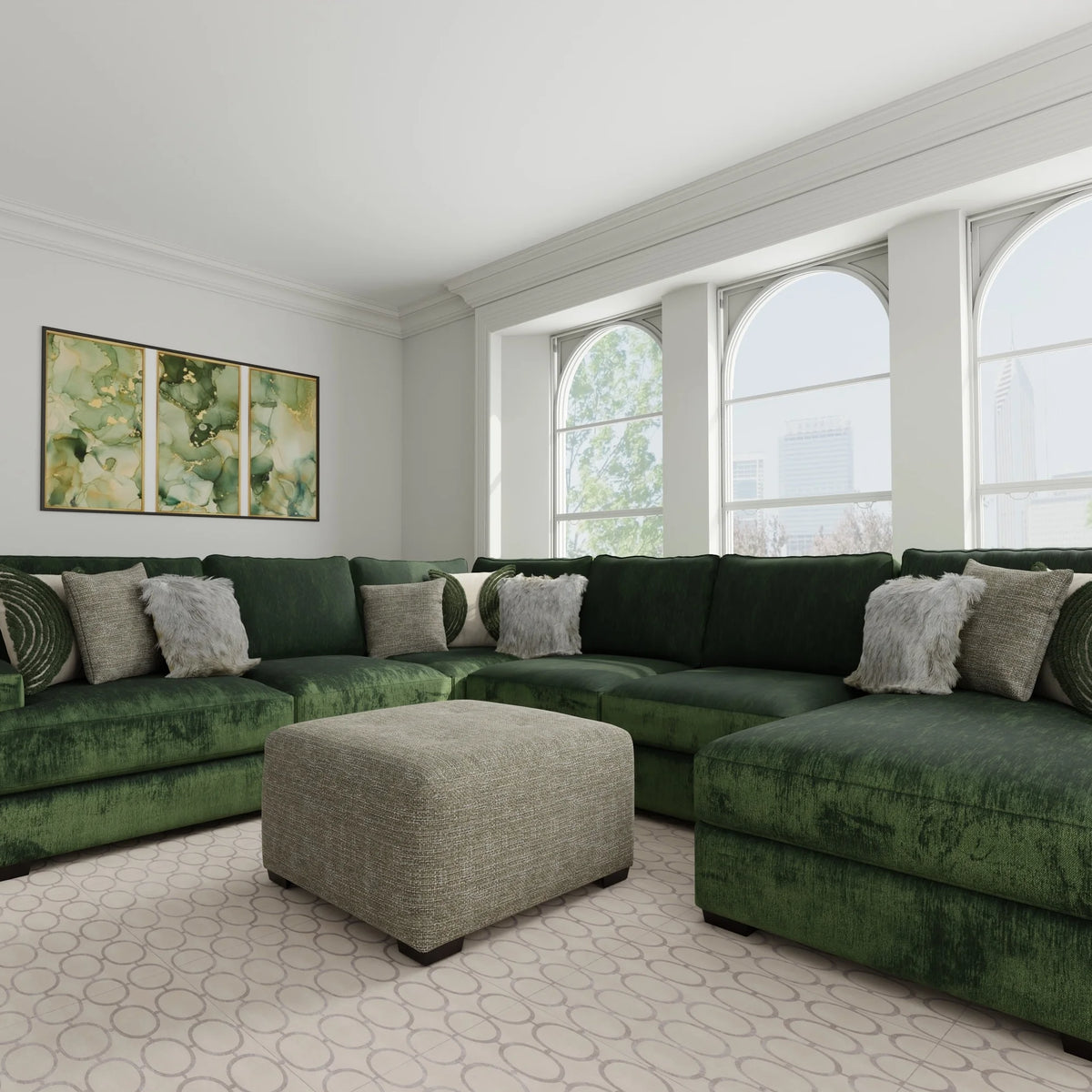 美品☆ルシアンペラフィネ☆クッション☆グリーン☆ラインストーン☆ Happy Homes Corinthian Luscious Pine 3PC Sectional – Luna Furniture