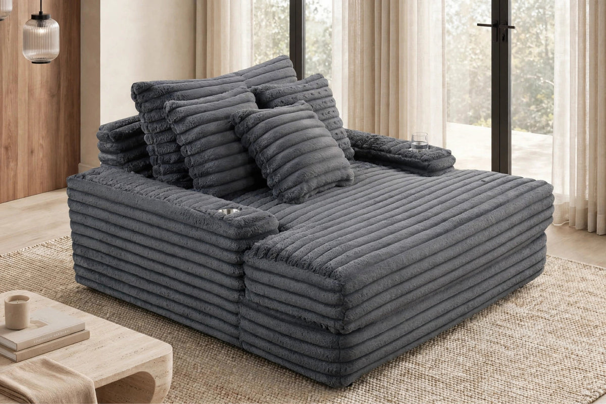 Puflo Charcoal Oversized Chaise from Happy Homes - Luna Furniture