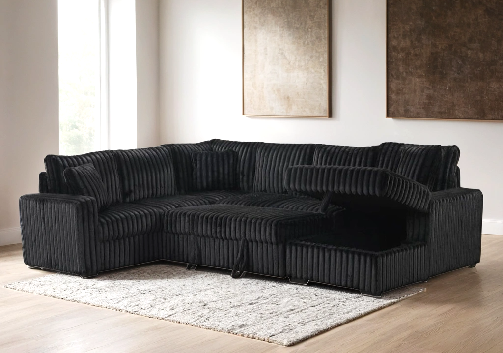Sonic Black Sectional With Pull-Out Bed from Happy Homes - Luna Furniture
