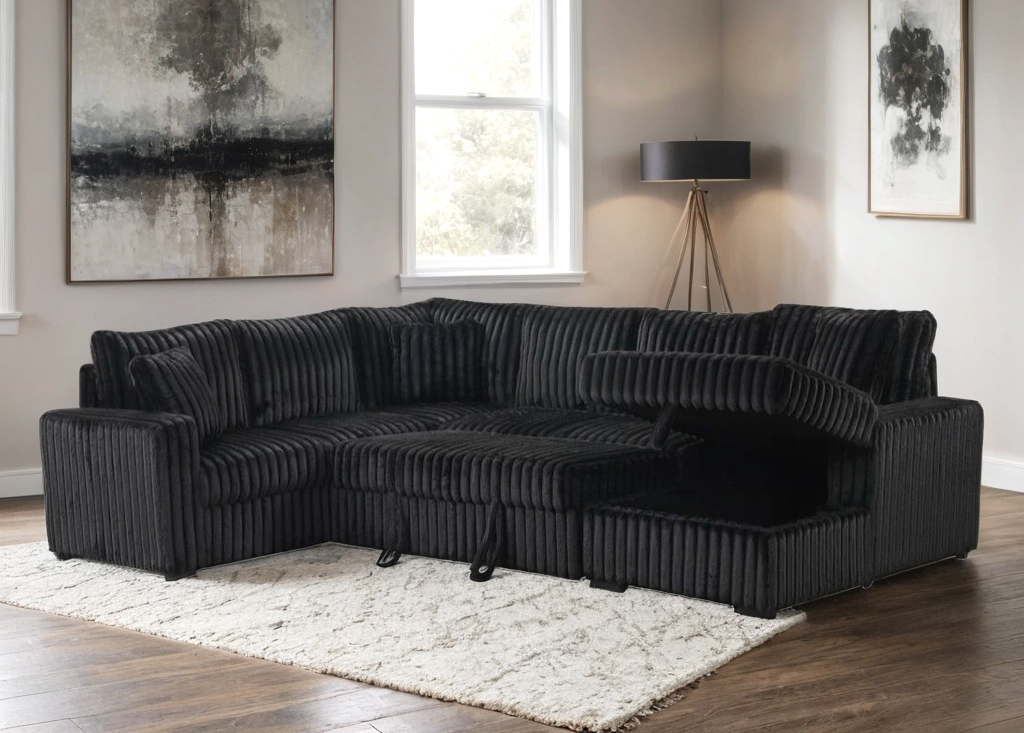 Sonic Black Sectional With Pull-Out Bed from Happy Homes - Luna Furniture