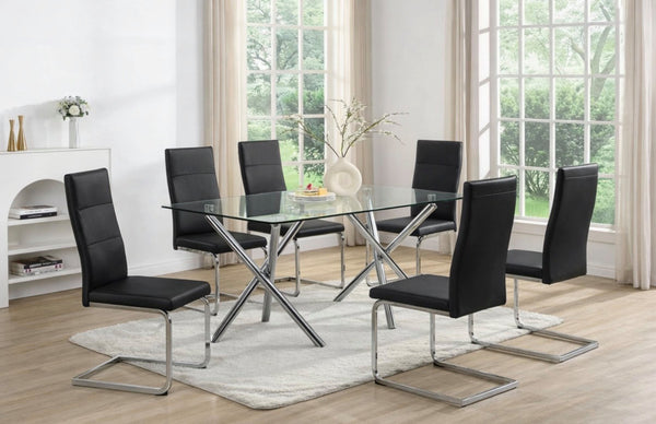 Chełmno Black Glass Top 7-Piece Dining Set