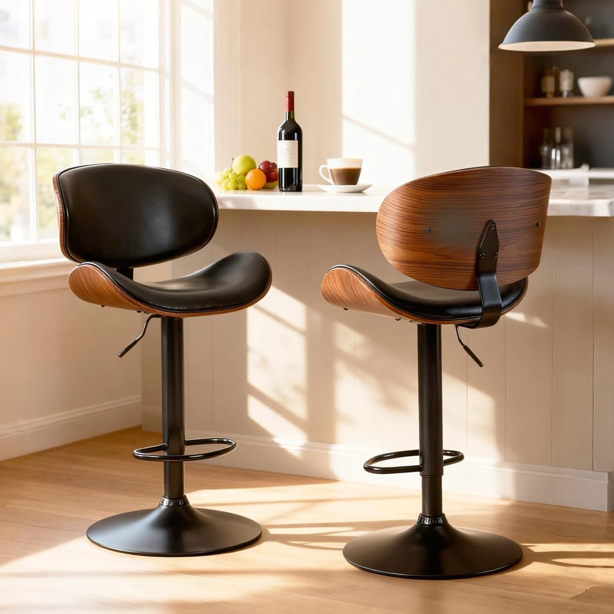 Costway Black/Brown 33" Barstool, Set of 2 from Happy Homes - Luna Furniture