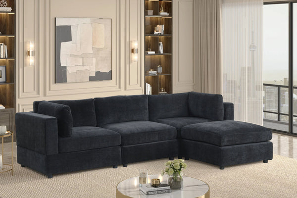 Milan Black 4-Piece Performance Fabric Modular Sectional