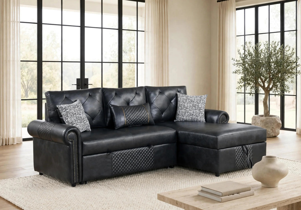 BELLINA Black Sectional With Pull-Out Bed from Happy Homes - Luna Furniture