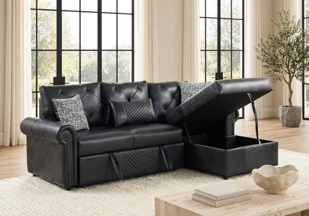 BELLINA Black Sectional With Pull-Out Bed from Happy Homes - Luna Furniture