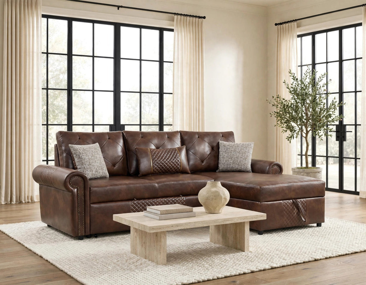 BELLINA Brown Sectional With Pull-Out Bed from Happy Homes - Luna Furniture