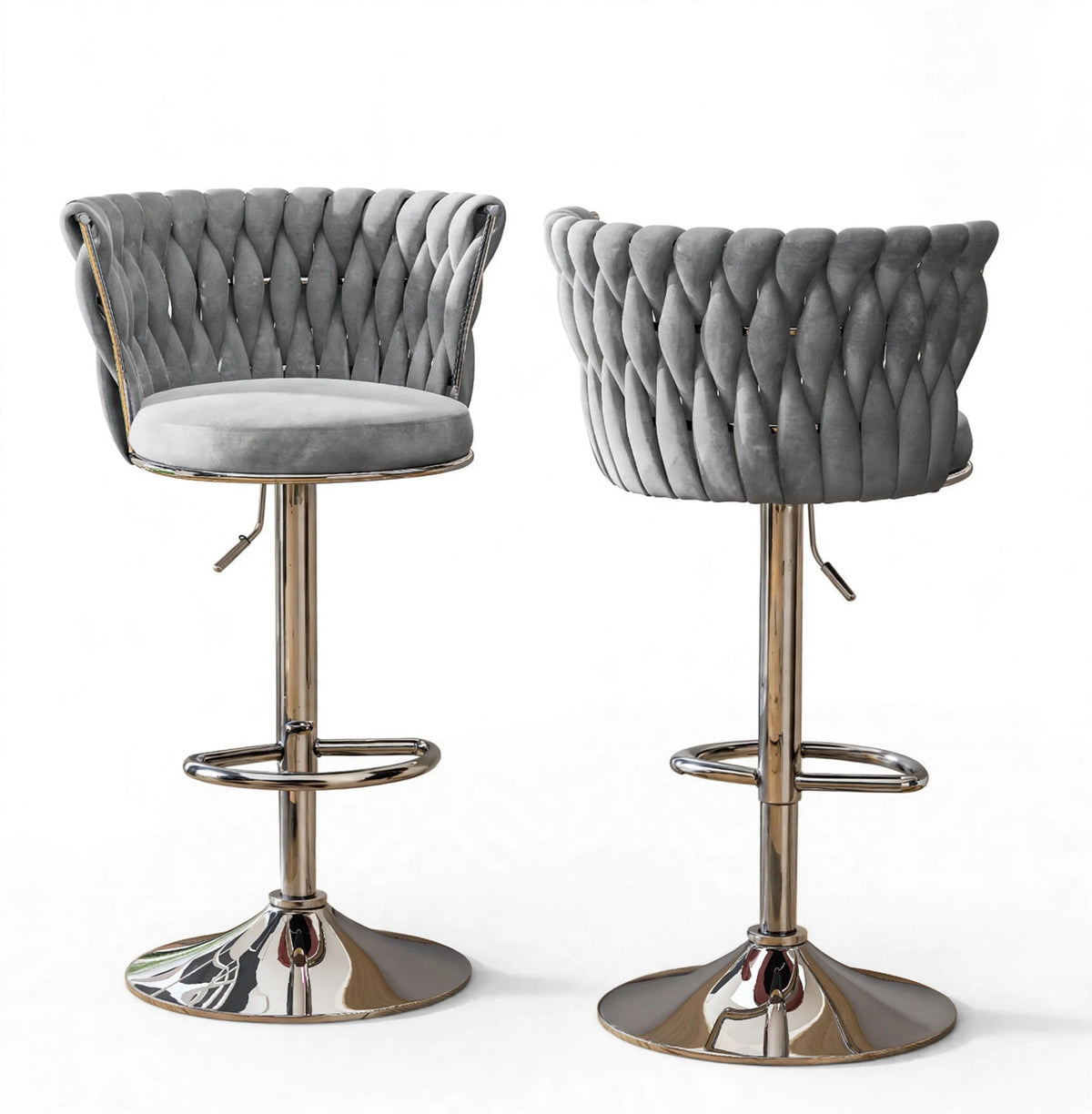Argenta Gray/Chrome Modern Velvet Swivel Bar Chair with Adjustable Height, Set of 2 from Happy Homes - Luna Furniture