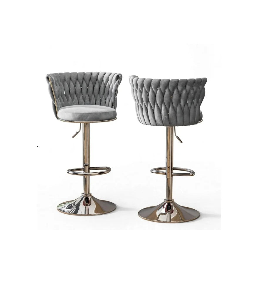 Argenta Gray/Chrome Modern Velvet Swivel Bar Chair with Adjustable Height, Set of 2 from Happy Homes - Luna Furniture