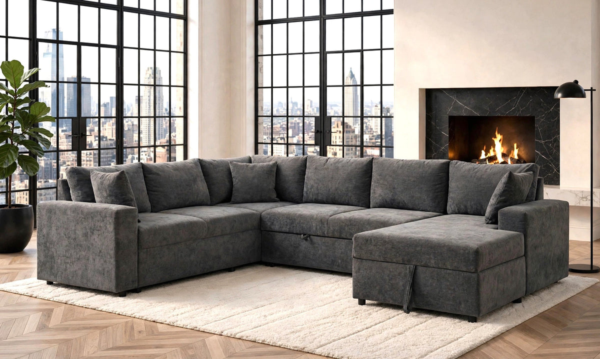 Forever Granite Sectional with Pull-Out Bed from Happy Homes - Luna Furniture