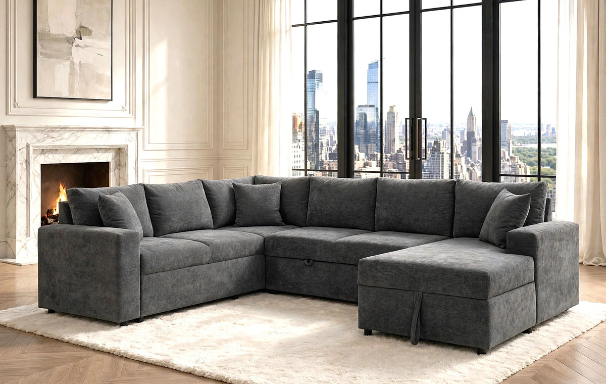 Forever Granite Sectional with Pull-Out Bed from Happy Homes - Luna Furniture