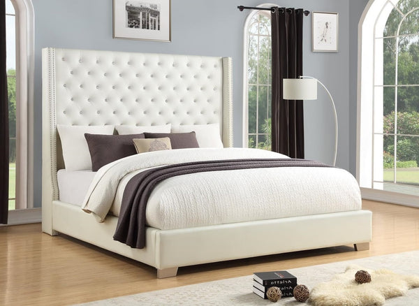 Tykocin White Faux Leather Upholstered Diamond Queen Bed