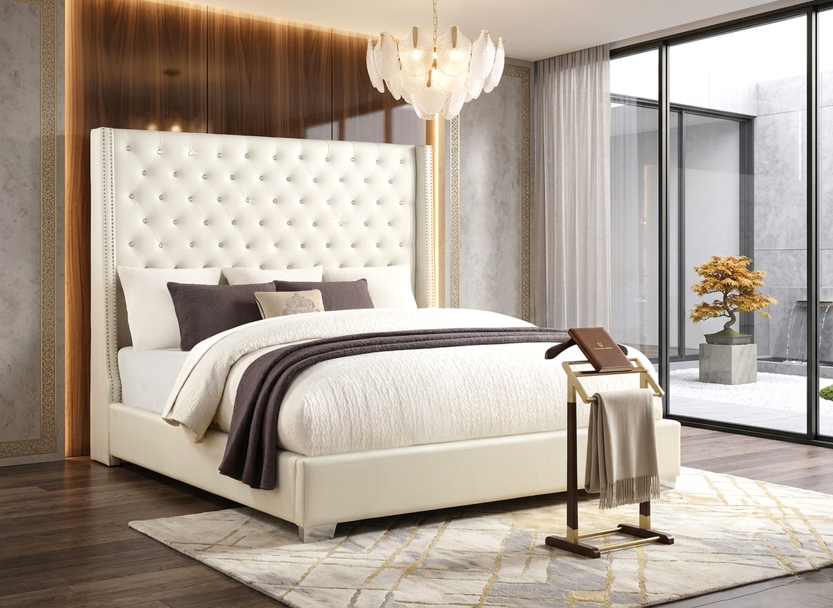 Tykocin White Faux Leather Upholstered Diamond King Bed from Happy Homes - Luna Furniture