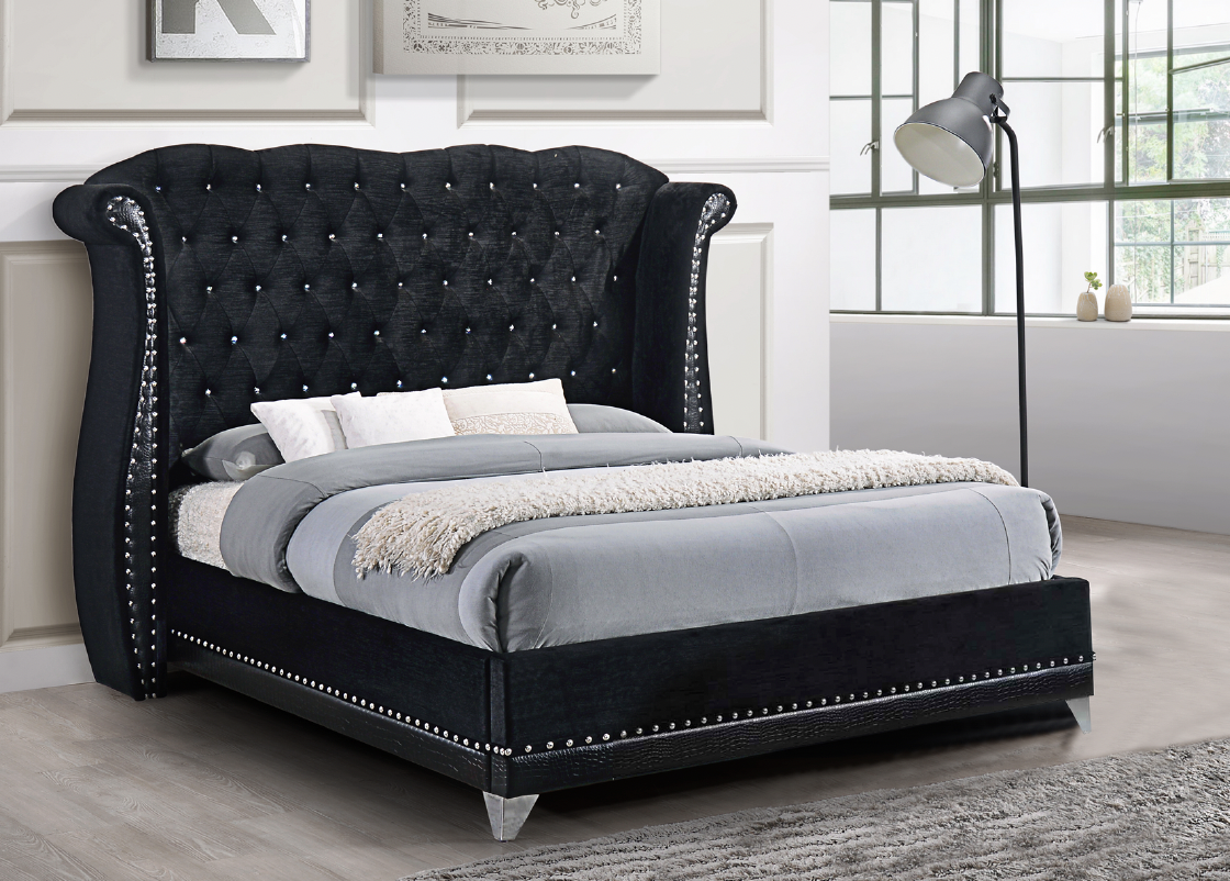 Luxor Black Velvet King Platform Bed from Happy Homes - Luna Furniture