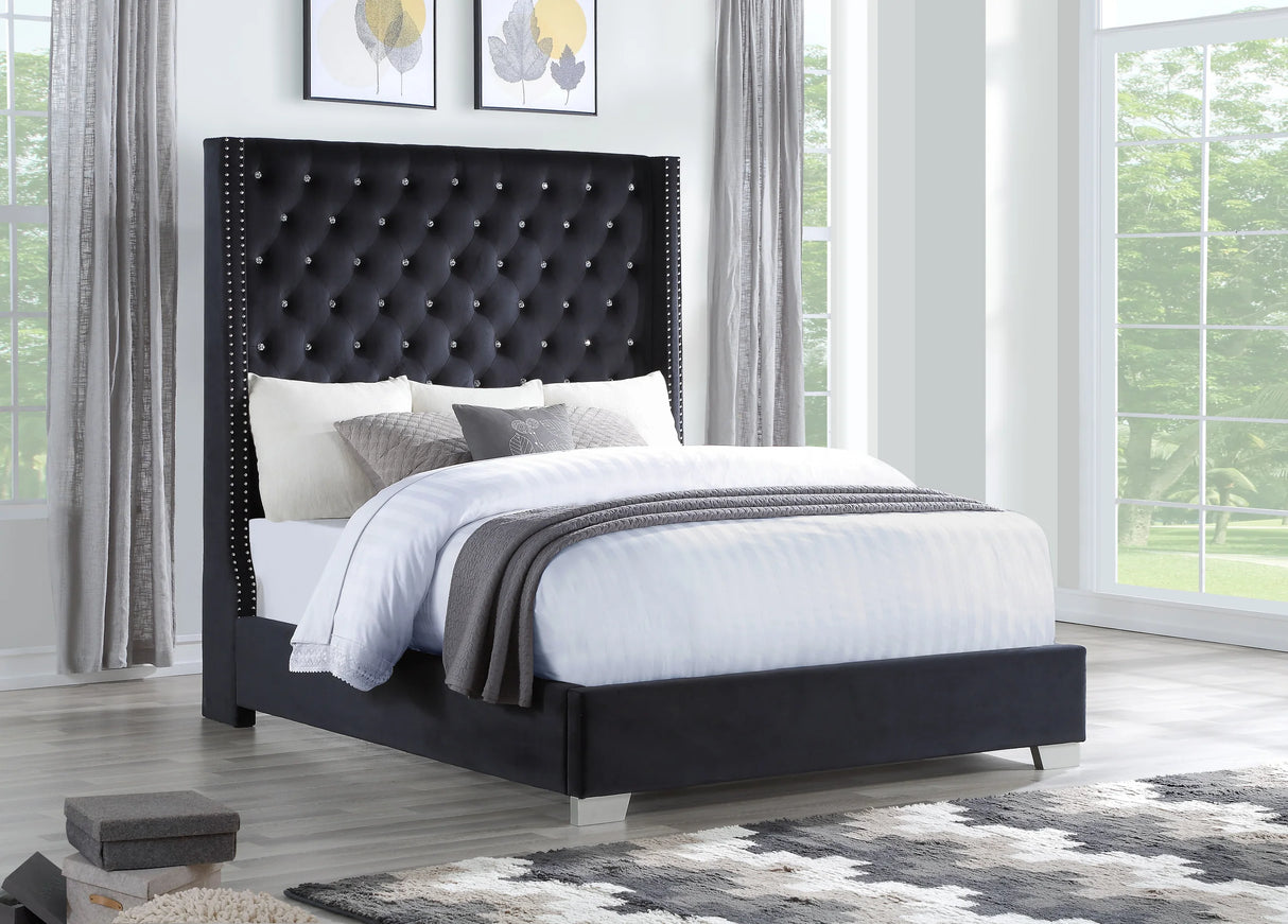 Tykocin Black Velvet Upholstered Diamond King Bed from Happy Homes - Luna Furniture