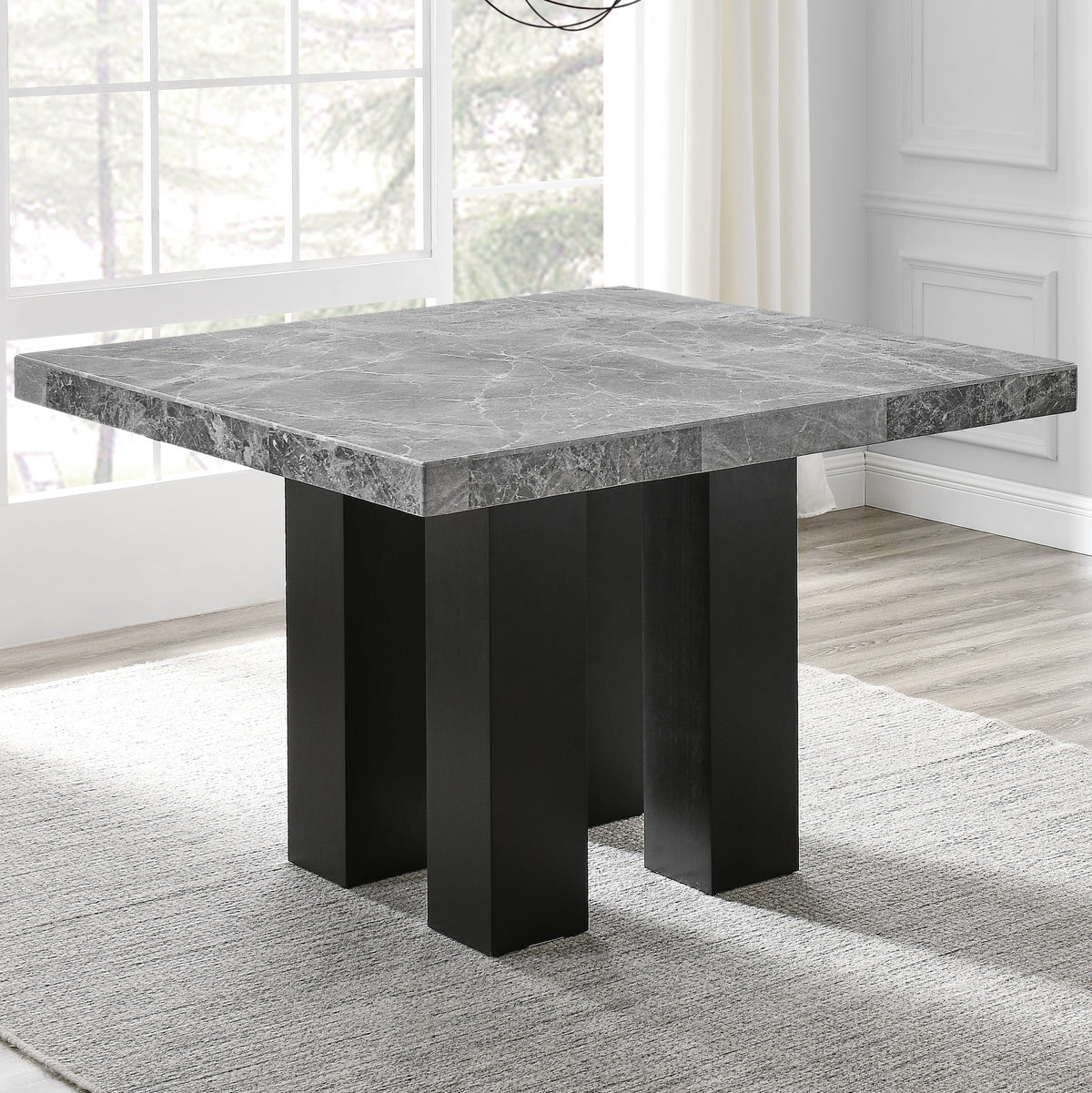 Artemis Gray/Black 5-Piece 54x54" Gray Marble Counter Set with Gray Chenille Chairs from Steve Silver - Luna Furniture