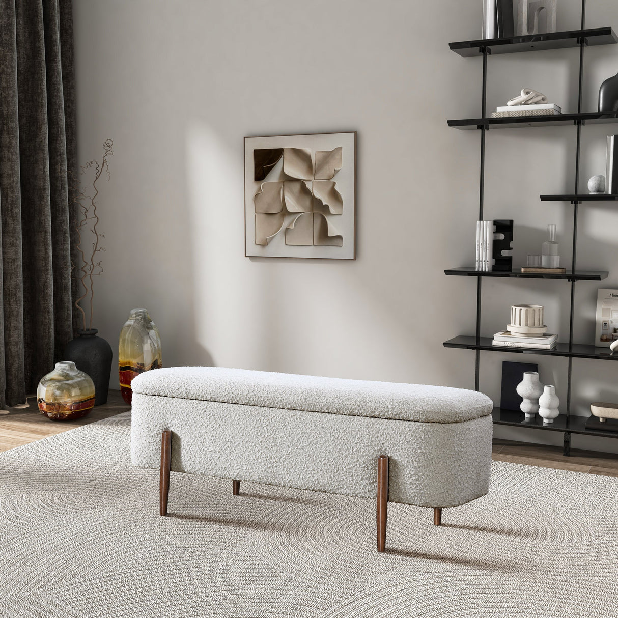 Sarna Ivory Boucle Storage Bench from Ashcroft Furniture - Luna Furniture