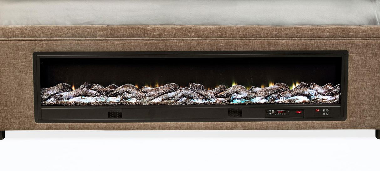 Senna Brown Upholstered California King Audio Fireplace Bed from Coaster - Luna Furniture