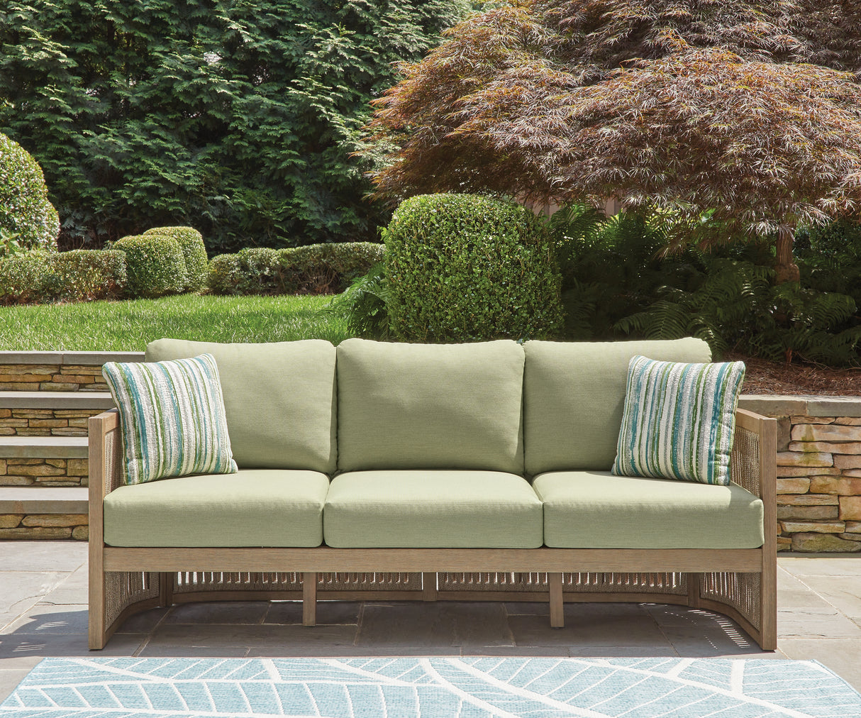 Serena Shores Outdoor Sofa and 2 Chairs in Beige/Green from Ashley Furniture - Luna Furniture