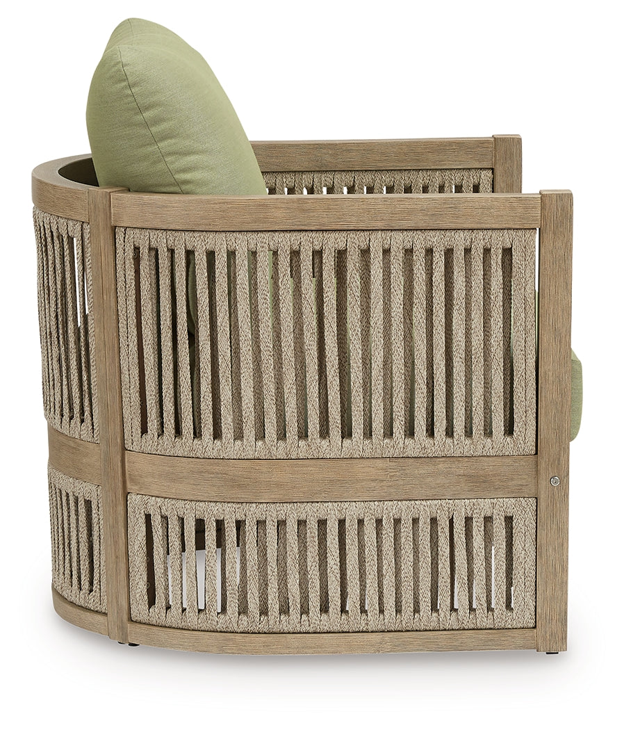 Serena Shores Outdoor Sofa and 2 Chairs in Beige/Green from Ashley Furniture - Luna Furniture
