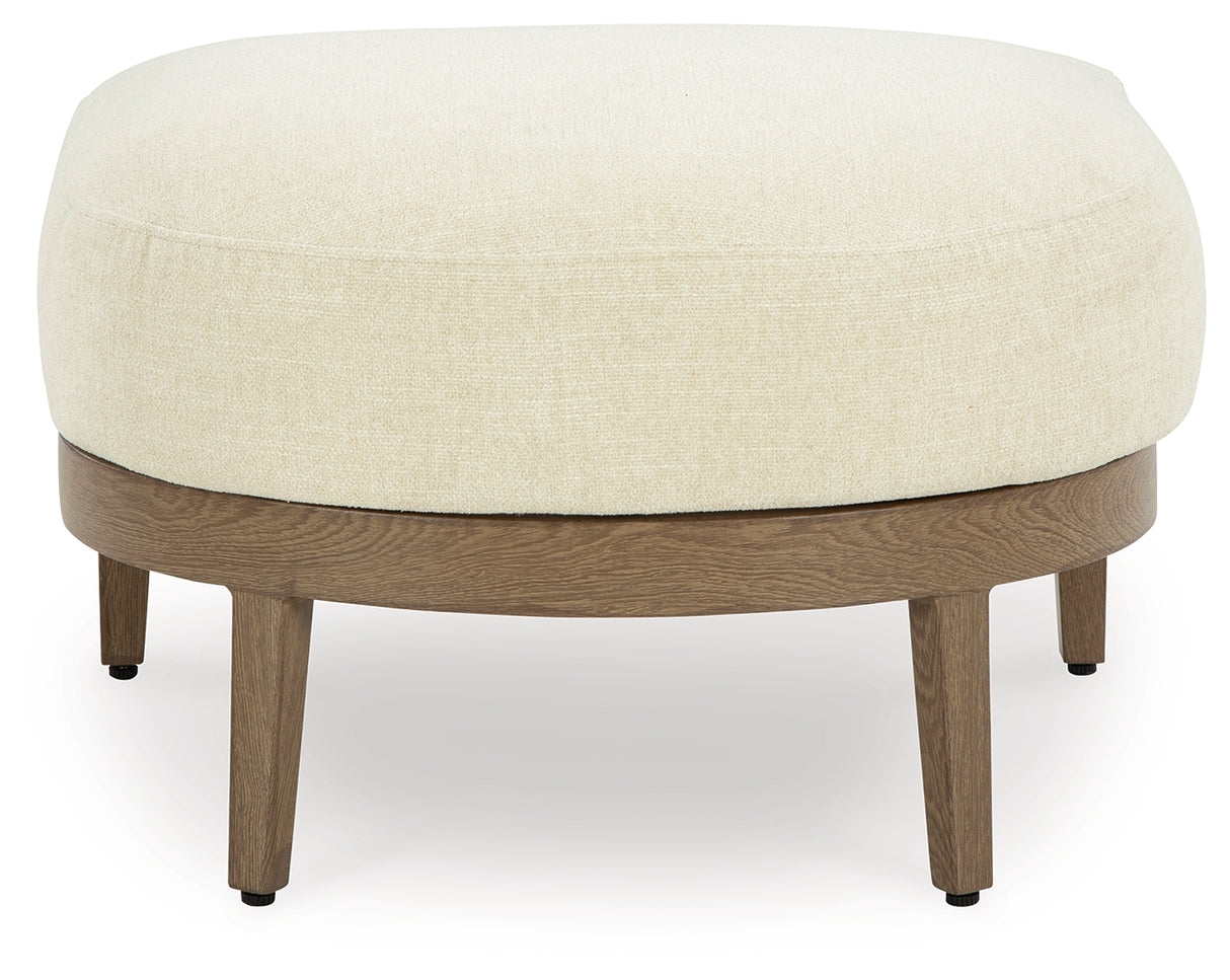 Serene Bay Dark Brown/White Outdoor Ottoman with Cushion from Ashley - Luna Furniture