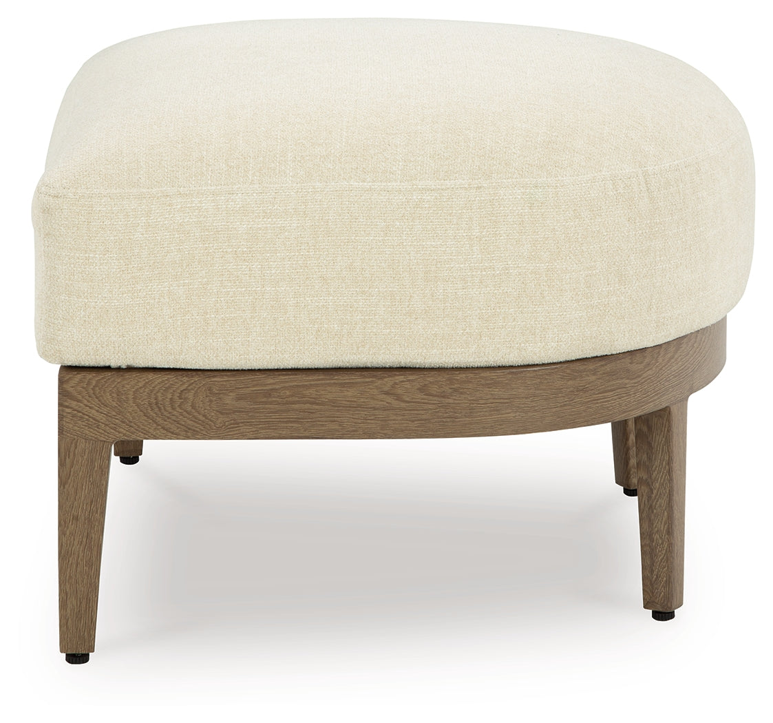 Serene Bay Dark Brown/White Outdoor Ottoman with Cushion from Ashley - Luna Furniture