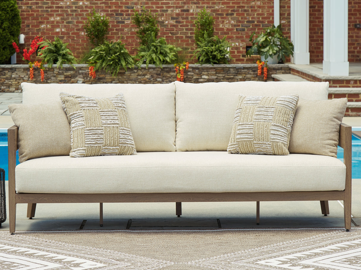 Serene Bay Dark Brown/White Outdoor Sofa with Cushion from Ashley - Luna Furniture