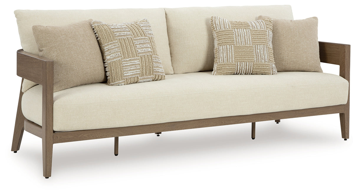 Serene Bay Outdoor Sofa and 2 Chairs with Coffee Table in Dark Brown/White from Ashley Furniture - Luna Furniture
