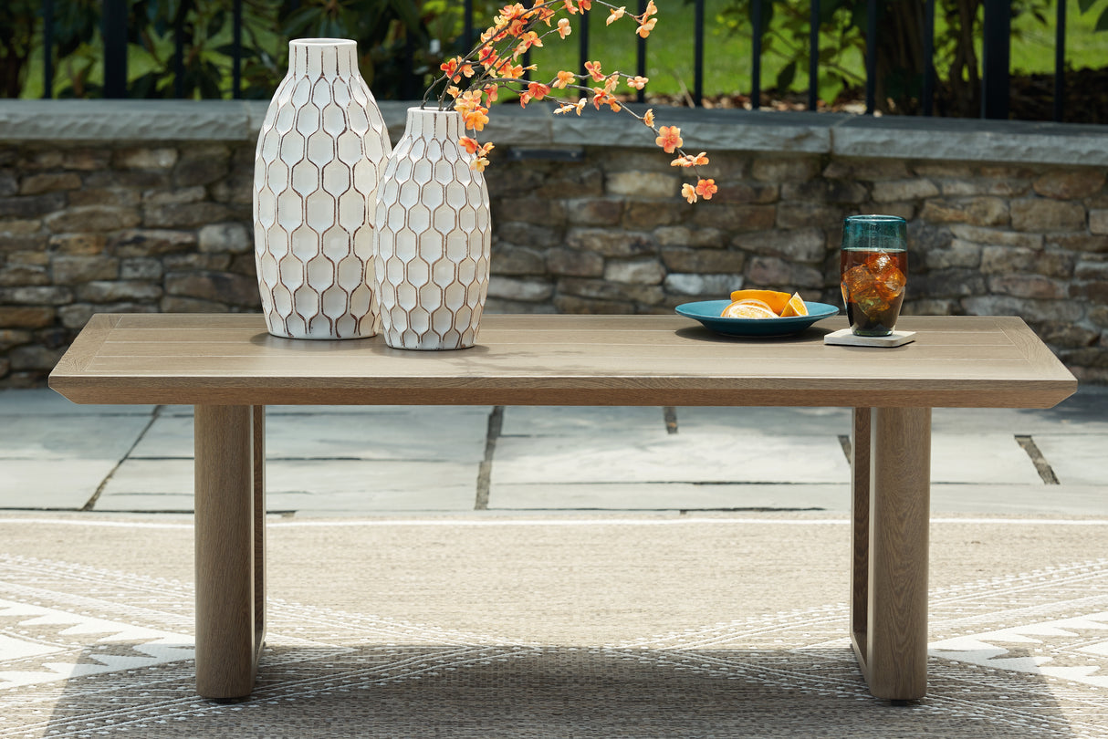 Serene Bay Outdoor Sofa and 2 Chairs with Coffee Table in Dark Brown/White from Ashley Furniture - Luna Furniture