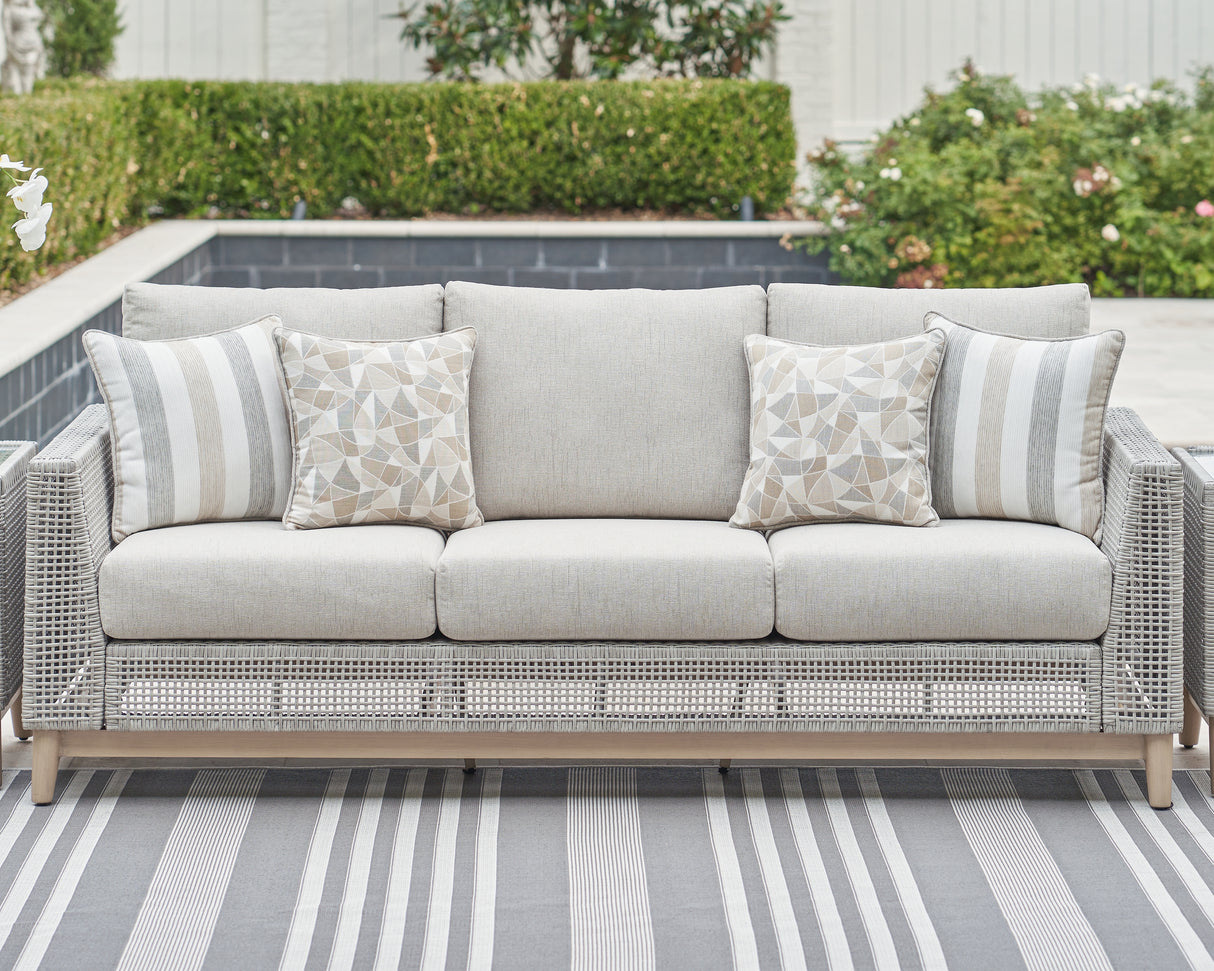 Seton Creek Outdoor Sofa and Loveseat with Coffee Table in Gray from Ashley - Luna Furniture