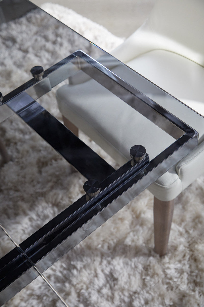 Jett Extension Dining Table in Natural Gray Ash, Chrome, Smoke Gray Glass from Essentials For Living - Luna Furniture