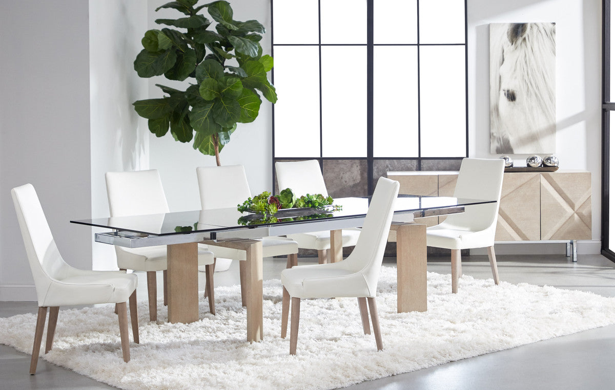 Jett Extension Dining Table in Natural Gray Ash, Chrome, Smoke Gray Glass from Essentials For Living - Luna Furniture