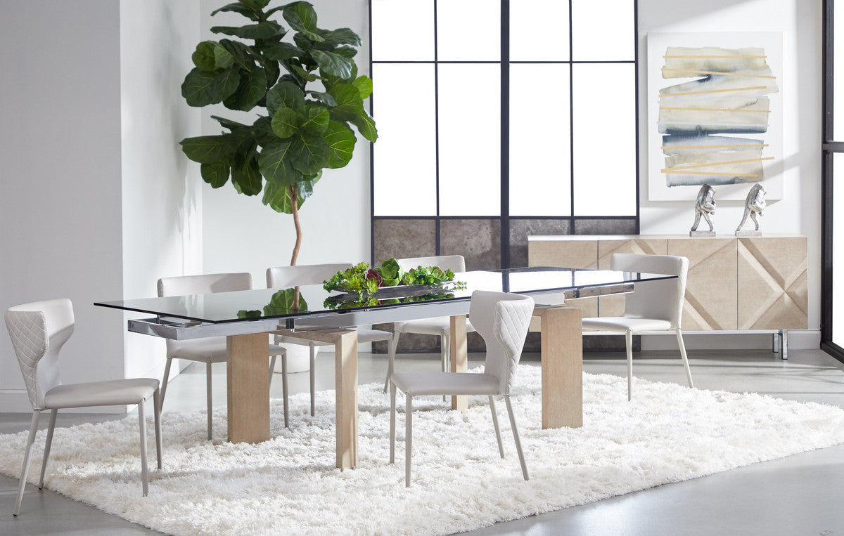 Jett Extension Dining Table in Natural Gray Ash, Chrome, Smoke Gray Glass from Essentials For Living - Luna Furniture