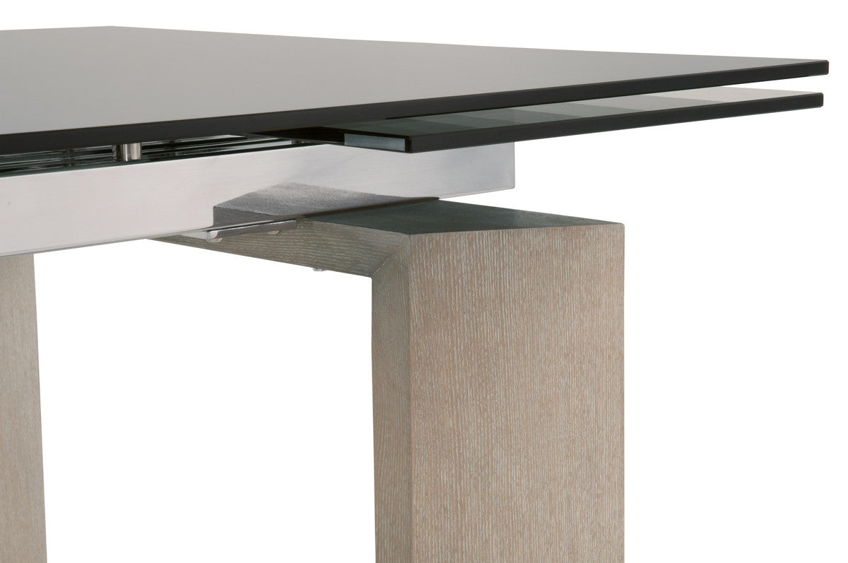 Jett Extension Dining Table in Natural Gray Ash, Chrome, Smoke Gray Glass from Essentials For Living - Luna Furniture
