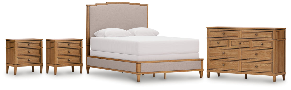 Sharlance Queen Upholstered Panel Bed with Dresser and 2 Nightstands in Green/Brown from Ashley Furniture - Luna Furniture
