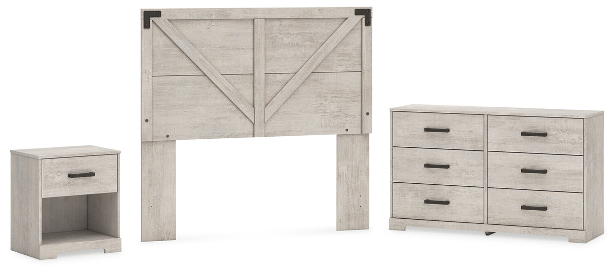 Shawburn Full Panel Headboard with Dresser and Nightstand in Whitewash from Ashley - Luna Furniture