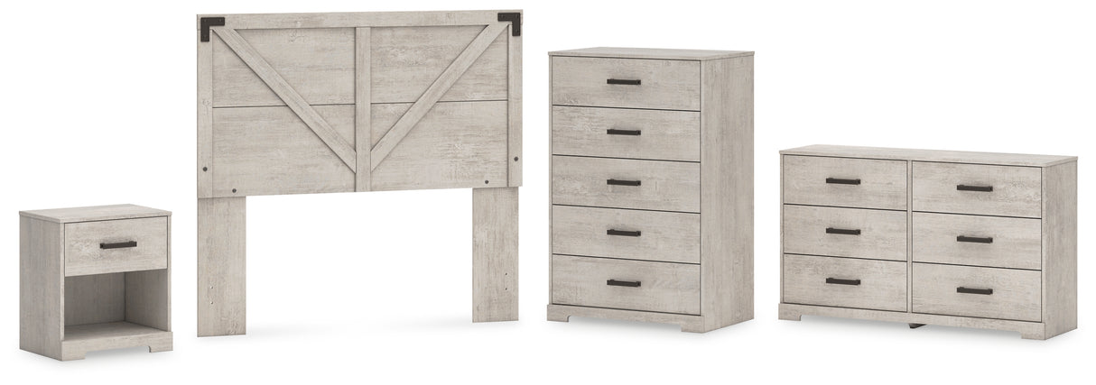 Shawburn Full Panel Headboard with Dresser, Chest and Nightstand in Whitewash from Ashley - Luna Furniture