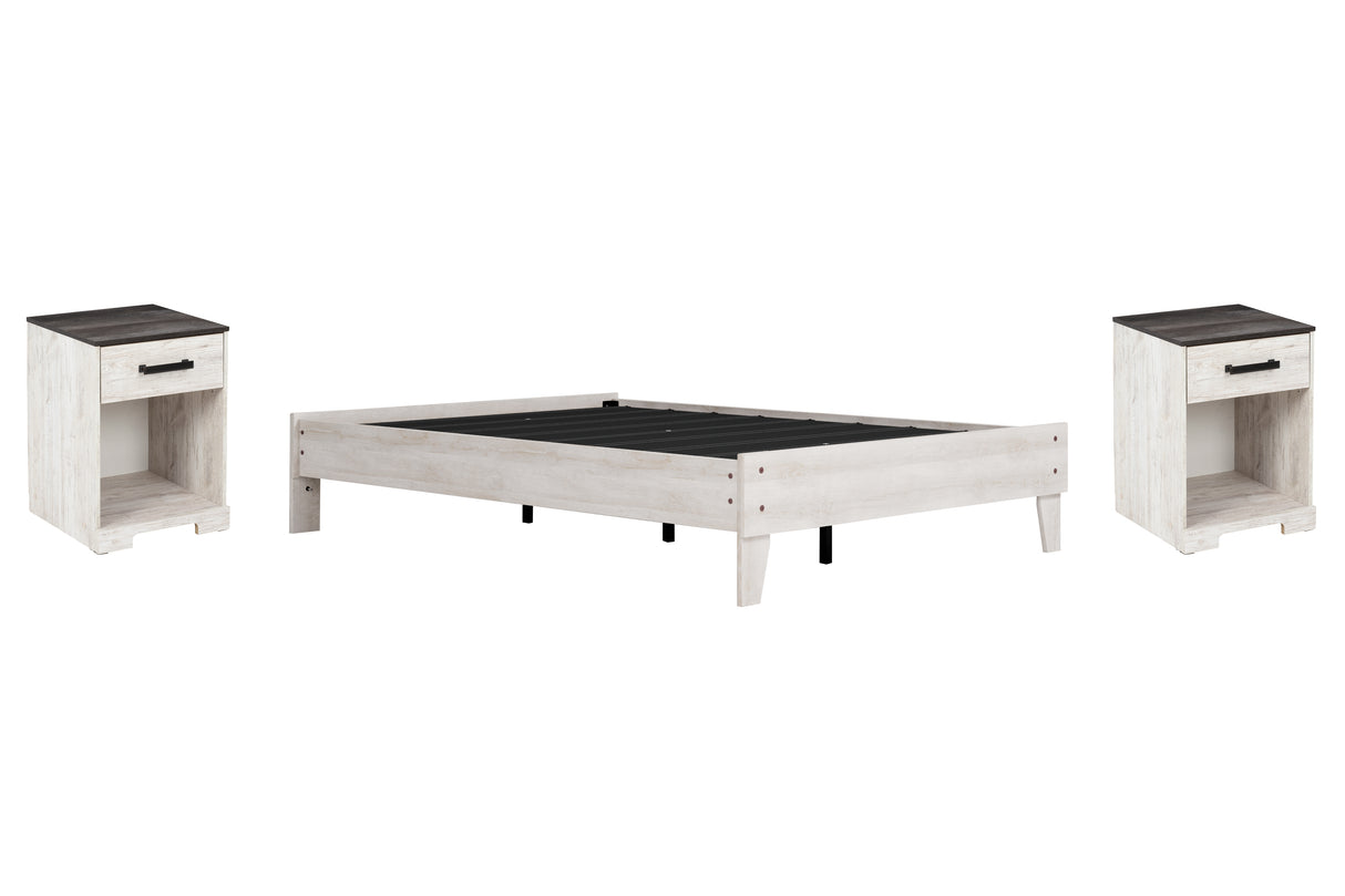 Shawburn Full Platform Bed with 2 Nightstands in Whitewash from Ashley - Luna Furniture