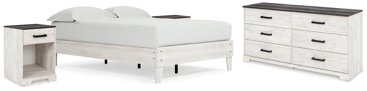 Shawburn Full Platform Bed with Dresser and 2 Nightstands in Whitewash from Ashley - Luna Furniture